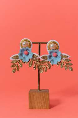 Floral beaded with leaf handcrafted earrings