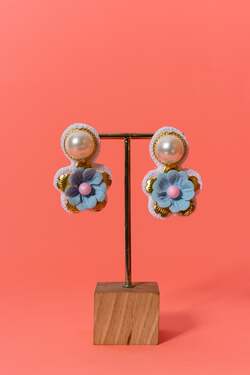 Blue flower handcrafted earrings