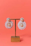 White floral pearl beaded handcrafted earrings