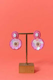 Pink floral sequin beaded handcrafted earrings