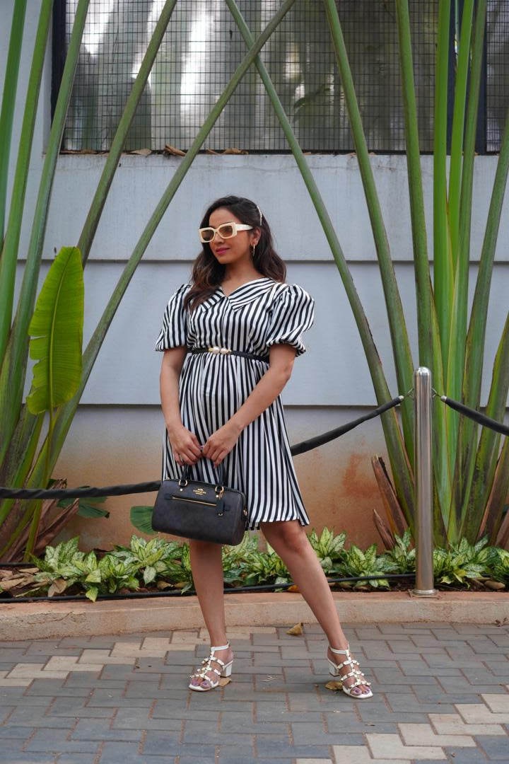 Black and White Striped Collar dress
