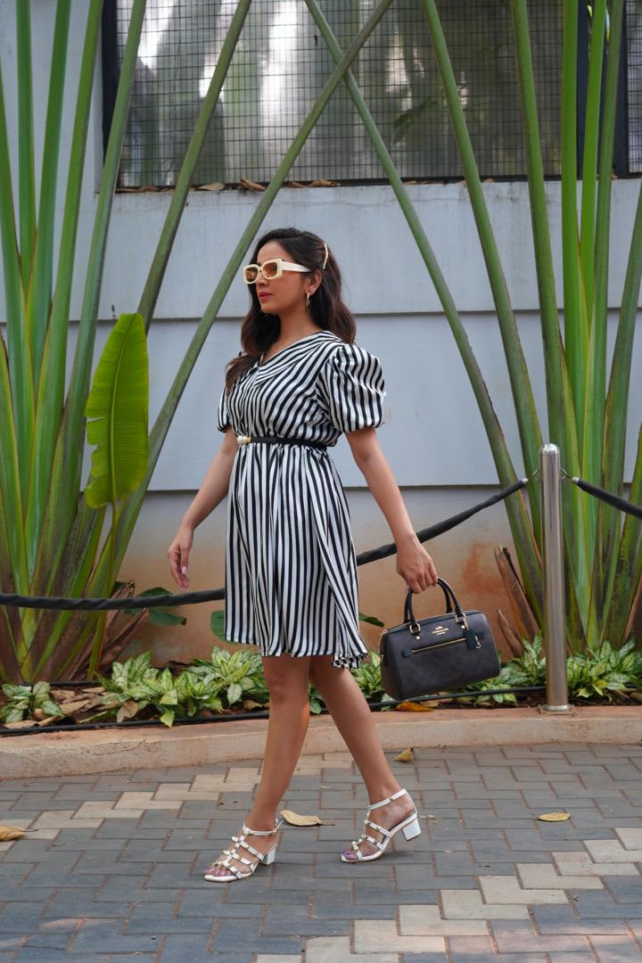 Black and White Striped Collar dress
