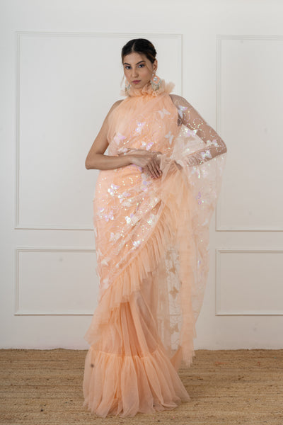 Peach Butterfly Draped Saree