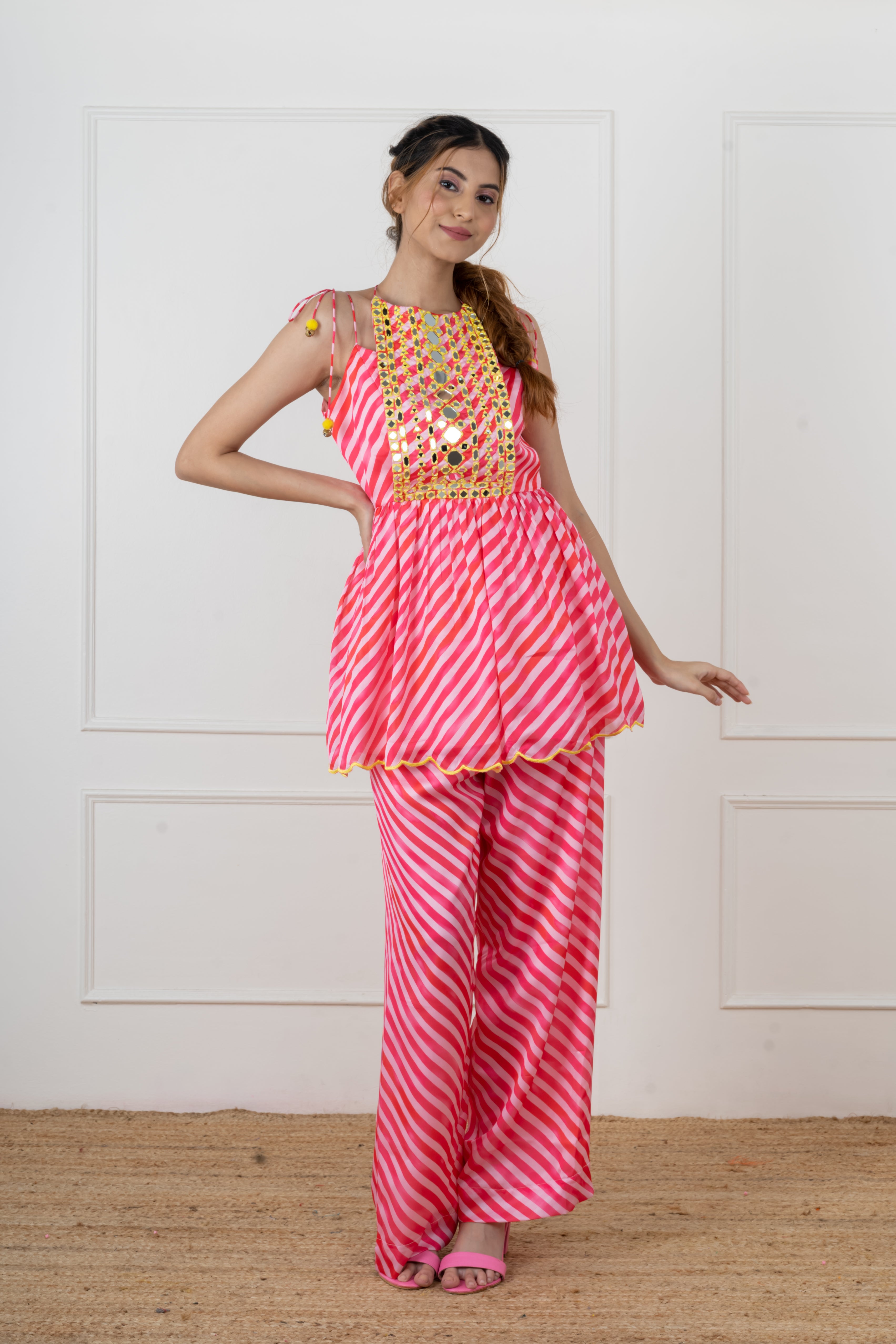 Pink Lehariya Kurta Set – Festive Ethnic Wear