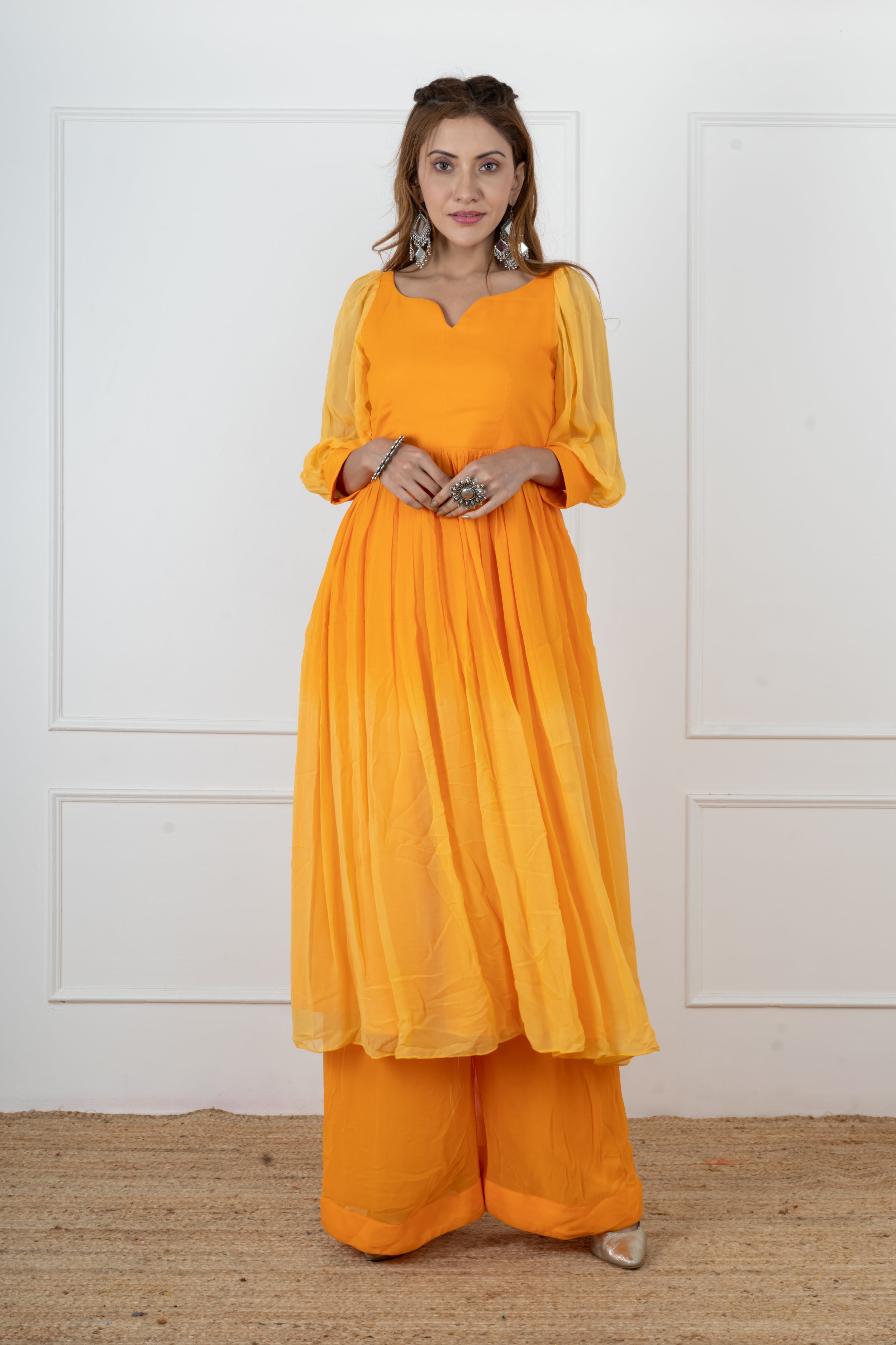 Yellowish orange kurta set