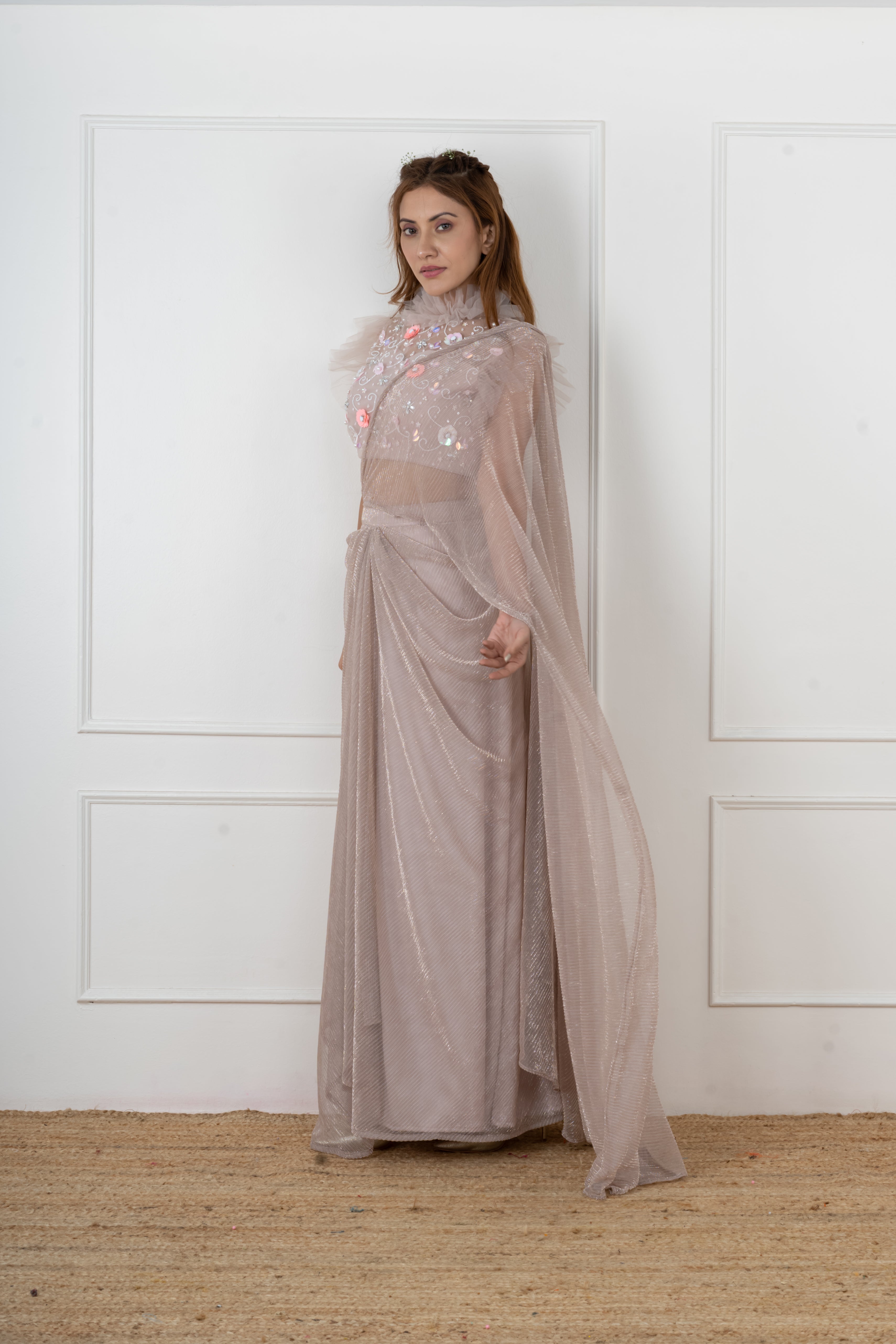 Dusty pink Draped saree