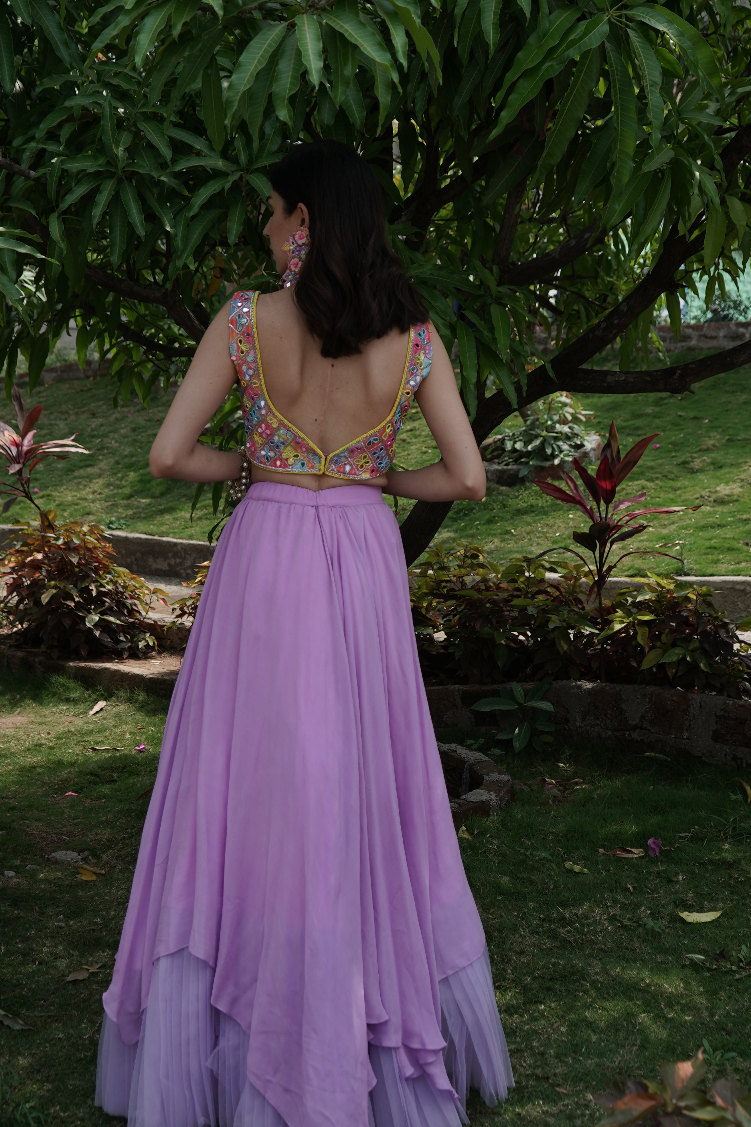 Lilac Lehenga And Mirror Blouse Set