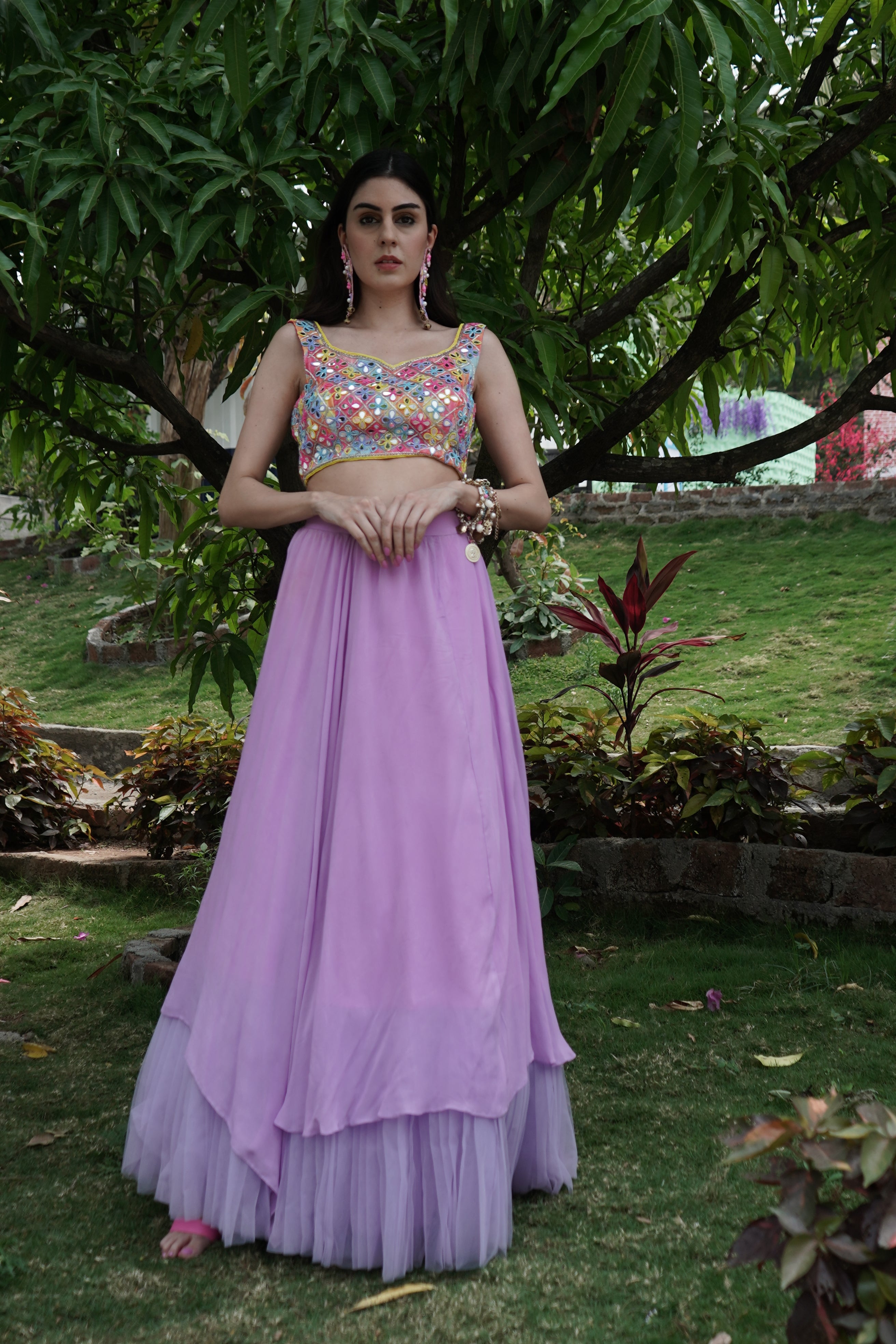 Lilac Lehenga And Mirror Blouse Set