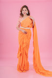 Cantaloupe orange printed blouse with saree