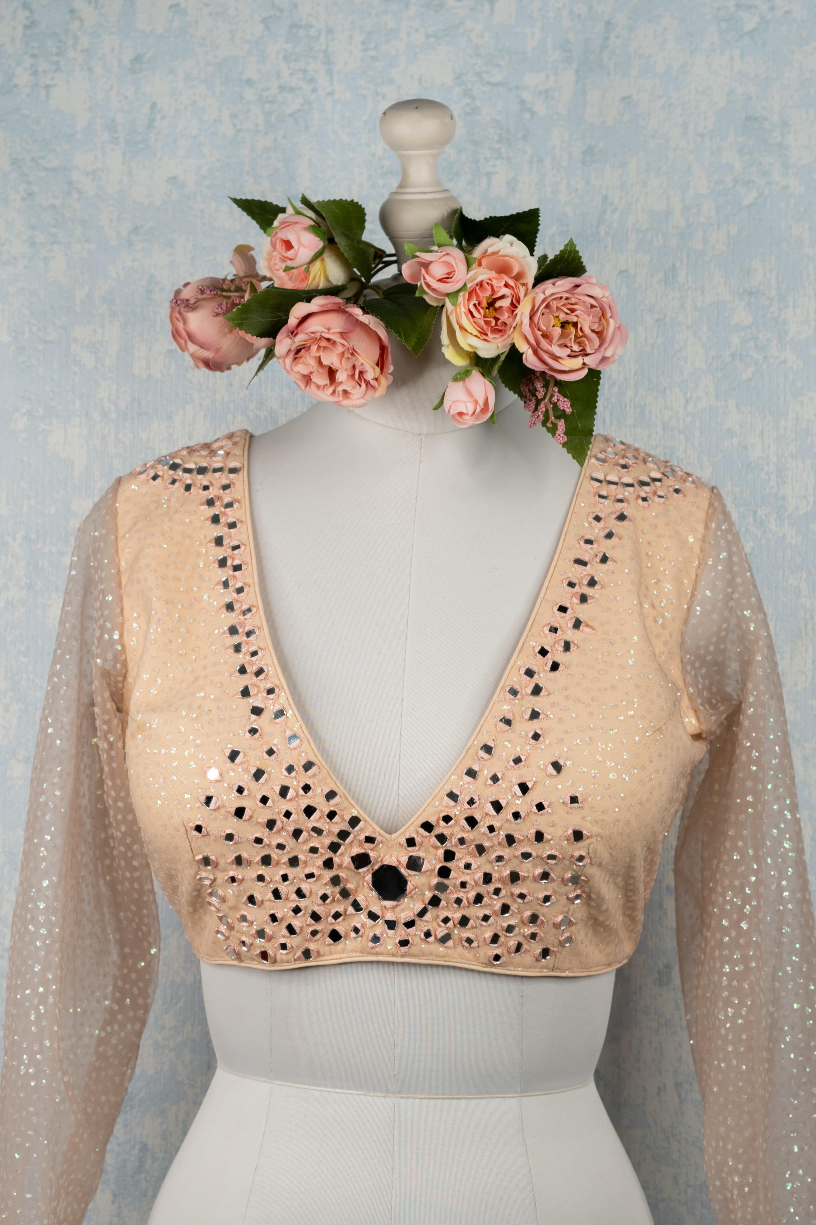 Pastel pink mirror and sequins blouse