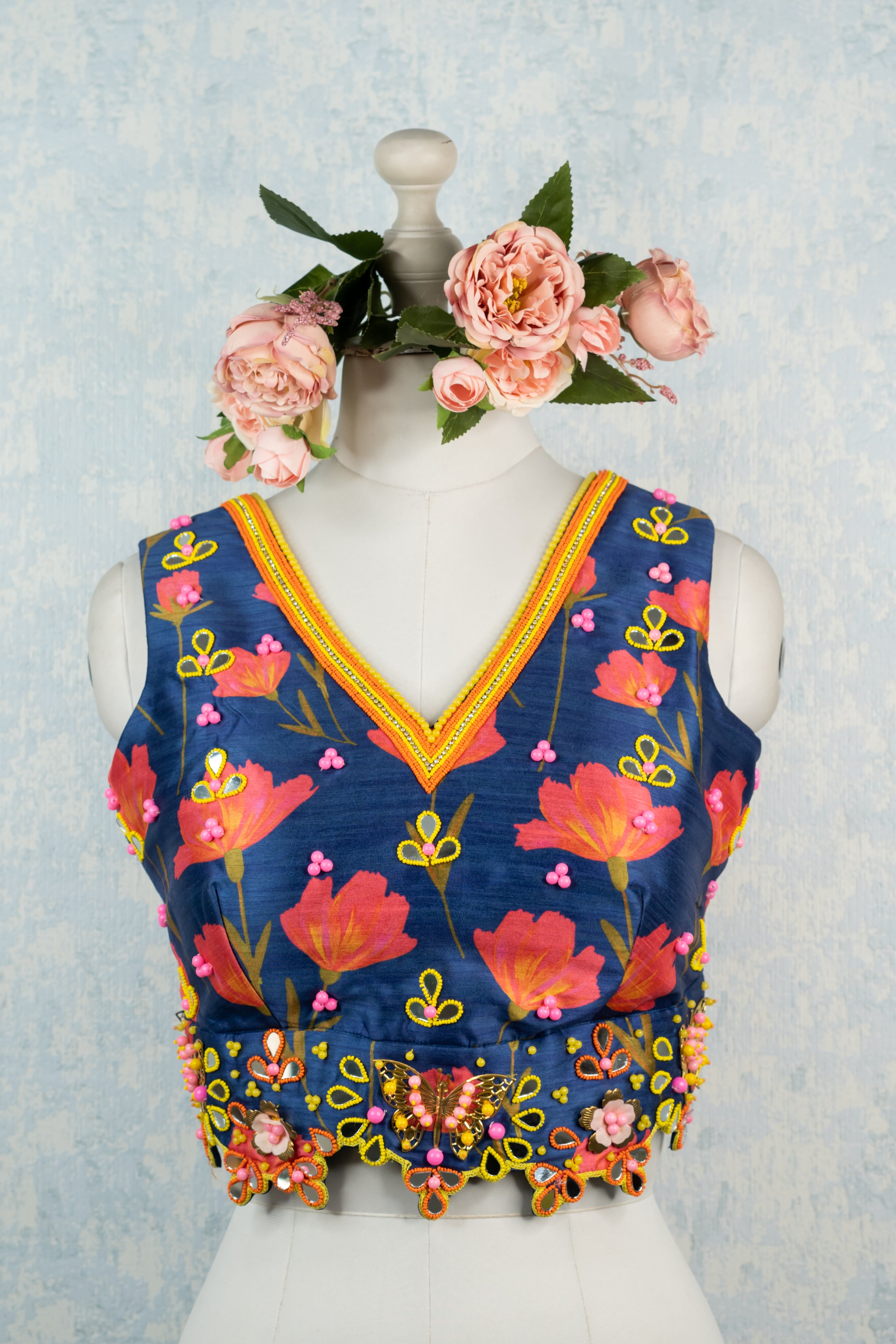 Berry blue floral printed blouse