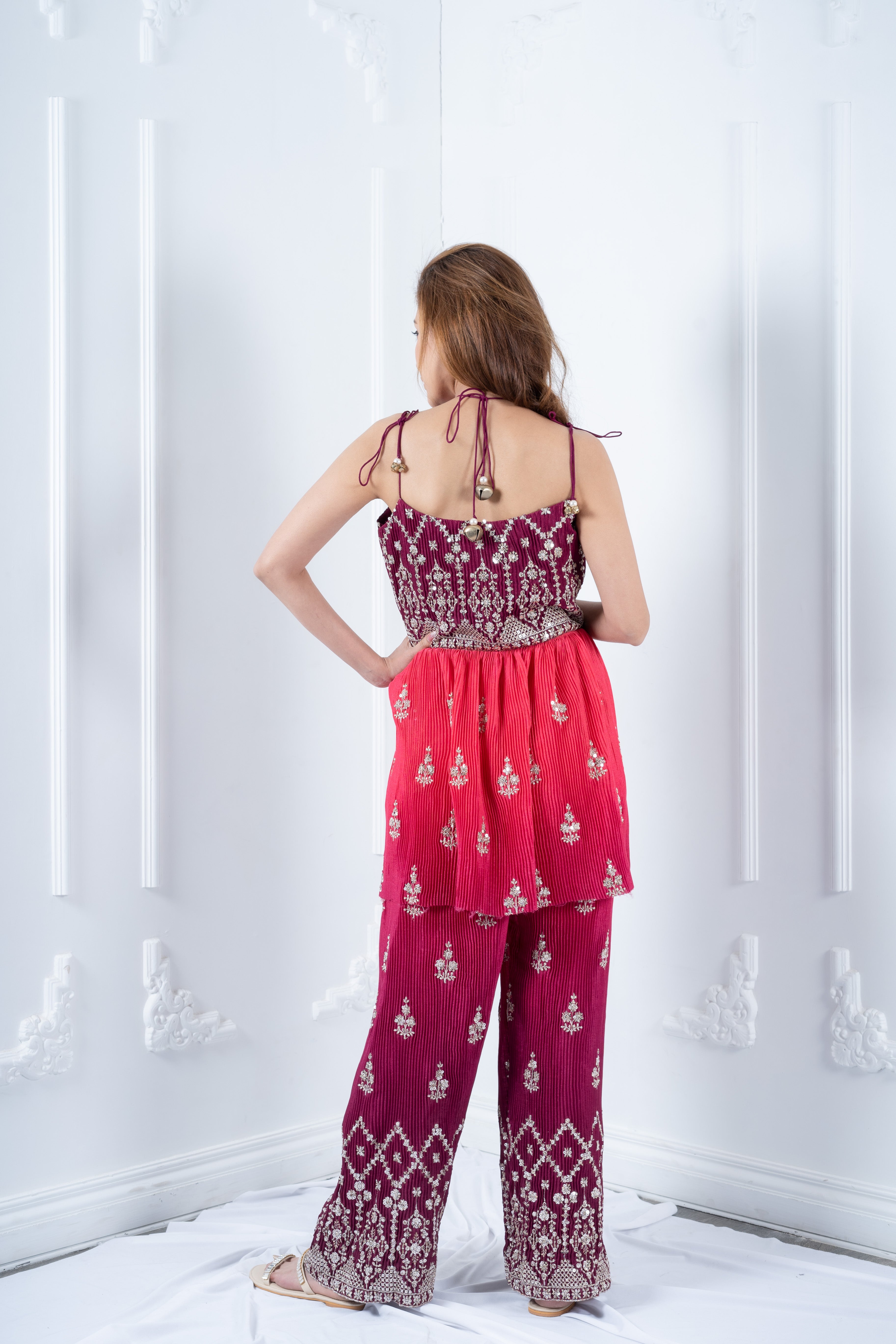 Pink gradient kurta set.