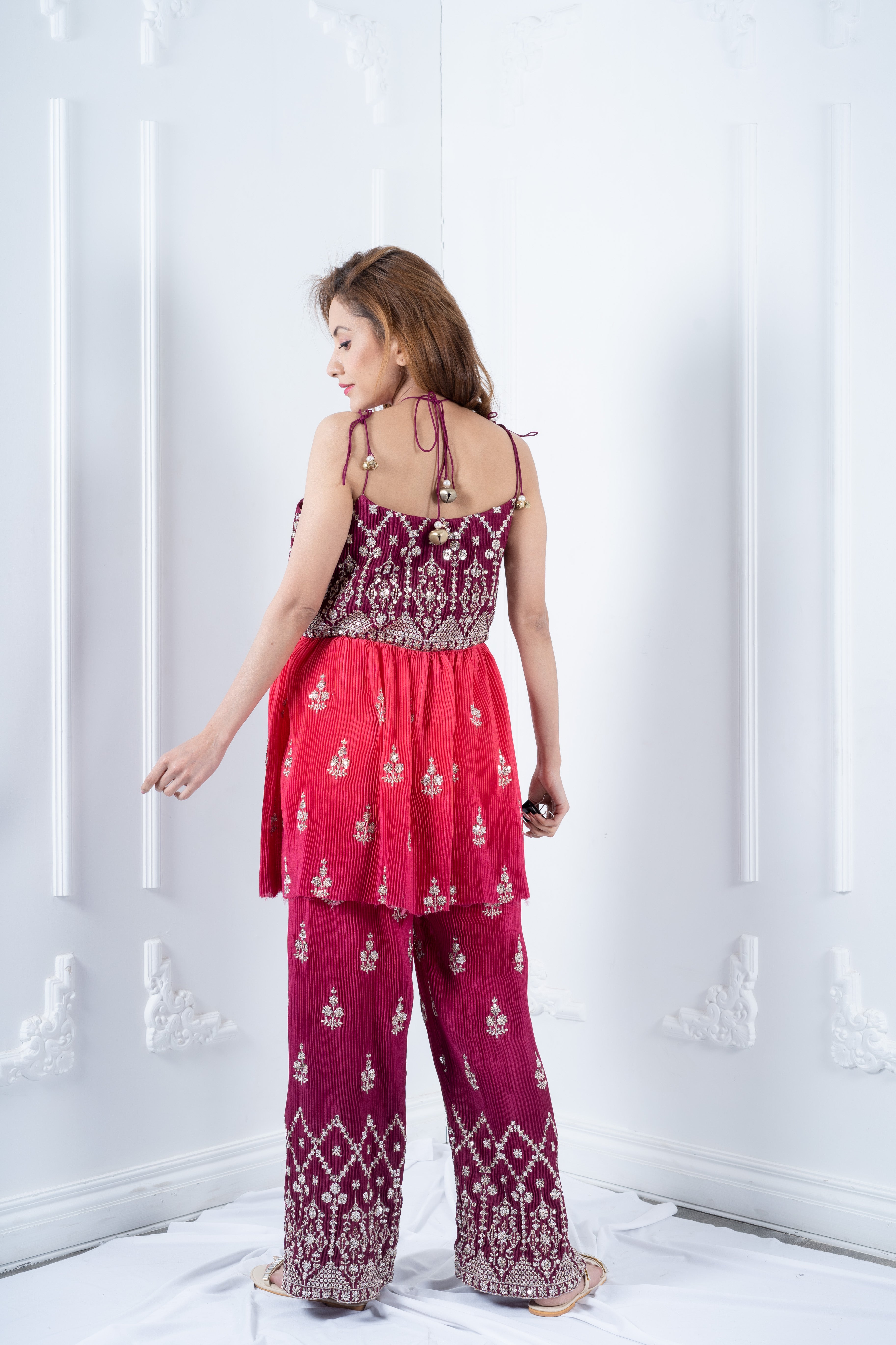 Pink gradient kurta set.