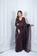 Purple Sequins Blouse with Purple Pleated Drape Saree
