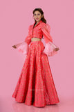 Pink Bell Sleeves Blouse And Lehenga Set