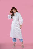 White Silk  Kurta With Blue Printed Pants