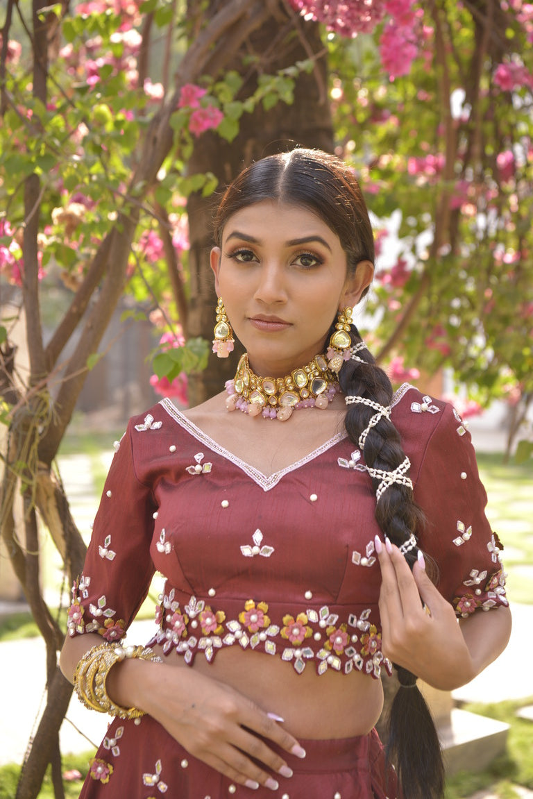 Maroon handwork lehenga set