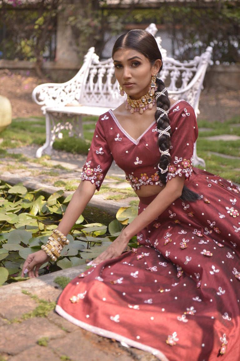 Maroon handwork lehenga set