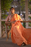 Cantaloupe orange printed blouse with saree